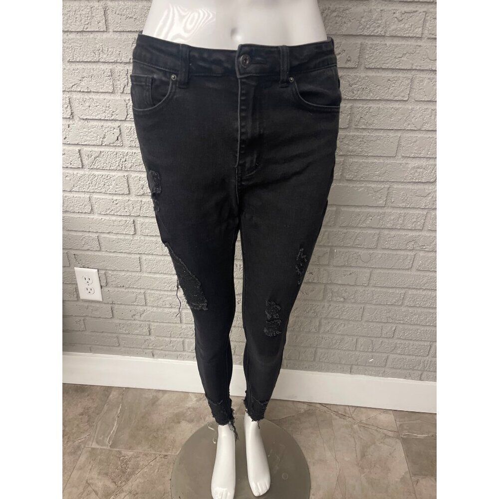 Wax Jean Women Black Stretch Distressed Skinny Jeans Size 9 /29